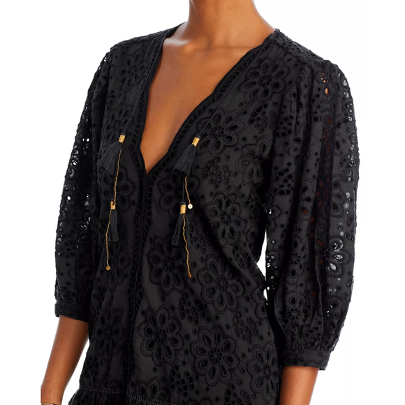 NWT BELL BY ALICIA BELL Black Eyelet Popover Flounce Mini Dress $360 - XS - Picture 6 of 10